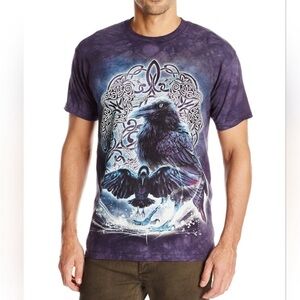 The Mountain Blue Tie Dye Celtic Raven Graphic Mystic T Shirt Sz Small Blue